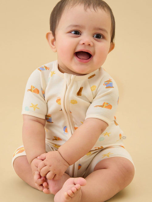 MORI Cream Beach Day Summer Supersoft Zip Up Romper image 1