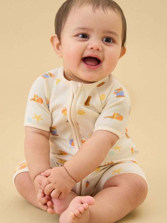 MORI Cream Beach Day Summer Supersoft Zip Up Romper image 1