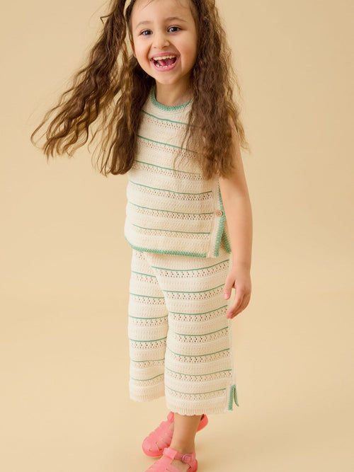 MORI Cream Striped Pointelle Knitted Soft Cotton Trousers image 1