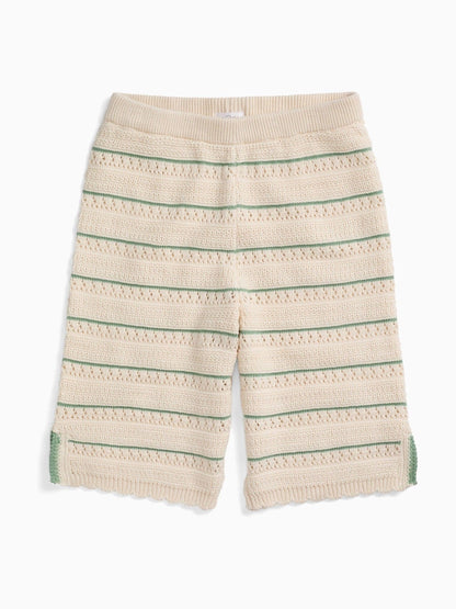 MORI Cream Striped Pointelle Knitted Soft Cotton Trousers image 4