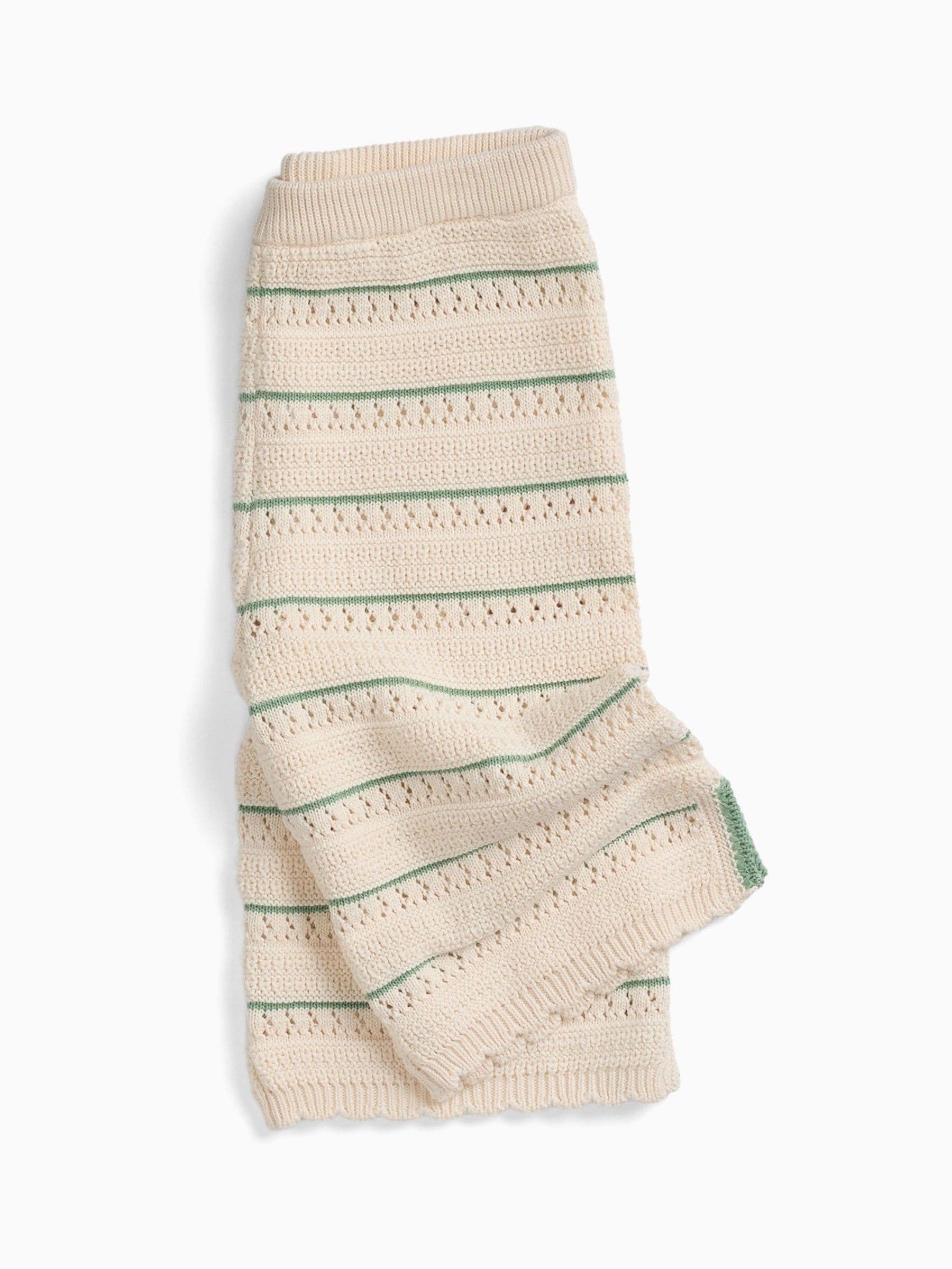MORI Cream Striped Pointelle Knitted Soft Cotton Trousers image 5