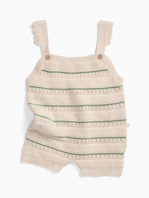 MORI Cream Striped Pointelle Knitted Summer Soft Cotton Romper Playsuit image 1