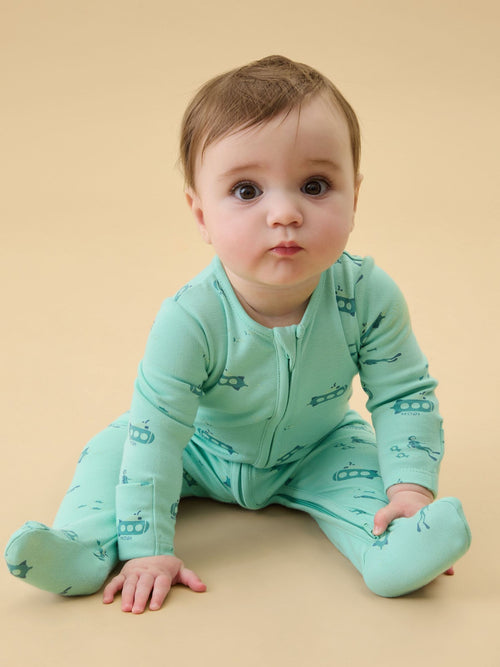 MORI Green Submarine Sleep Supersoft Two Way Zip Up Sleepsuit image 1