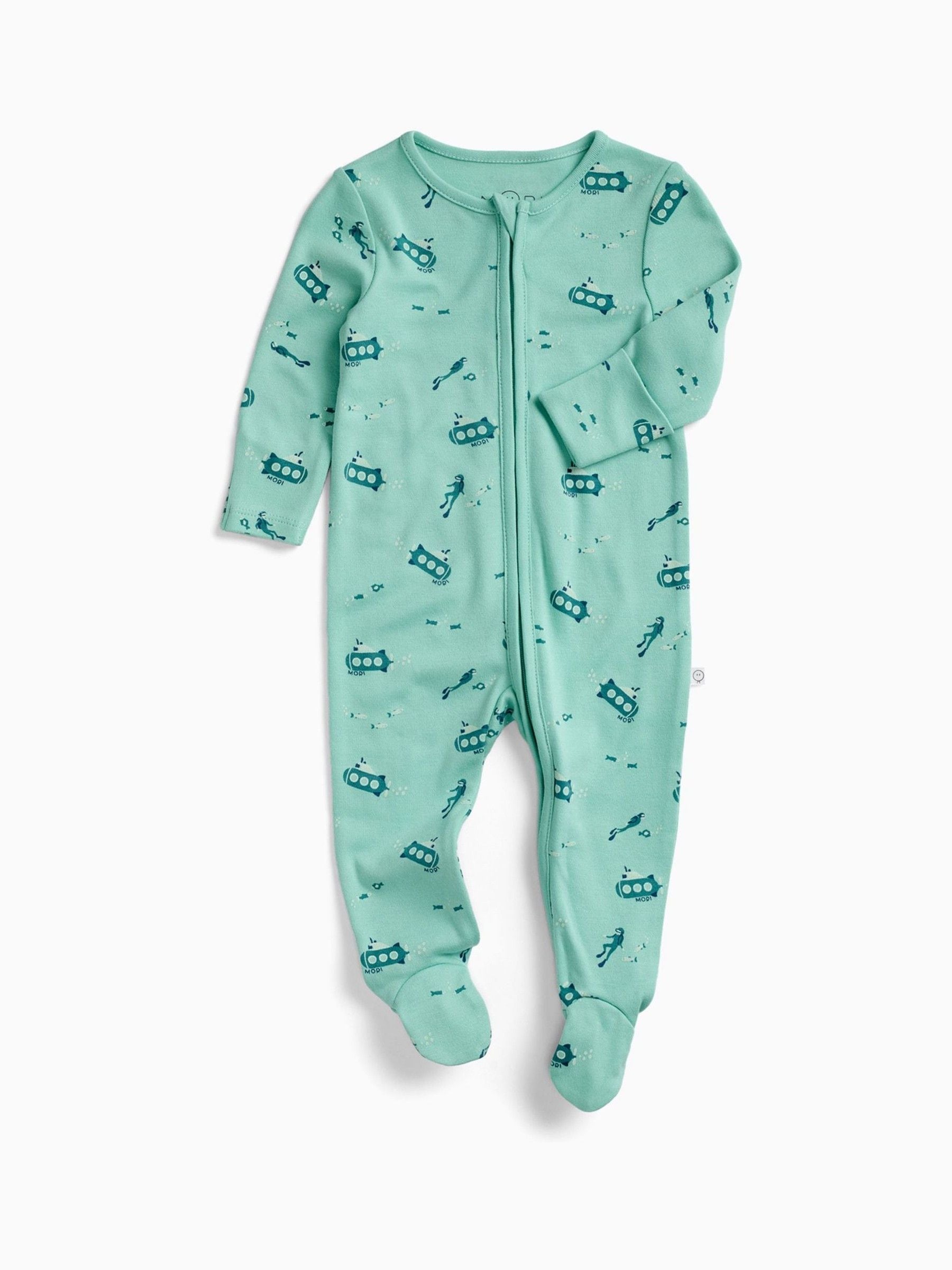 MORI Green Submarine Sleep Supersoft Two Way Zip Up Sleepsuit image 3