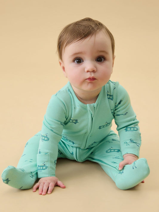 MORI Green Submarine Sleep Supersoft Two Way Zip Up Sleepsuit image 1