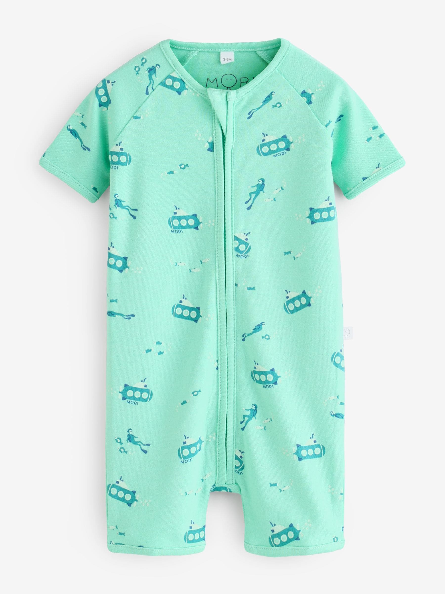 MORI Green Submarine Sleep Summer Zip Up Romper image 1
