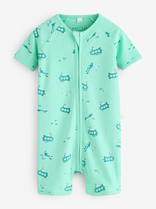 MORI Green Submarine Sleep Summer Zip Up Romper image 1