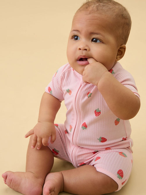 MORI Pink Strawberry Fields Supersoft Ribbed Summer Zip-Up Romper image 1
