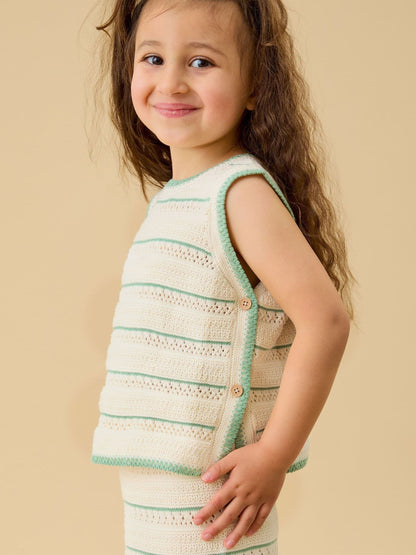 Dsiney Kidz - MORI Cream Striped Pointelle Knitted Soft Cotton Tank Top image 3