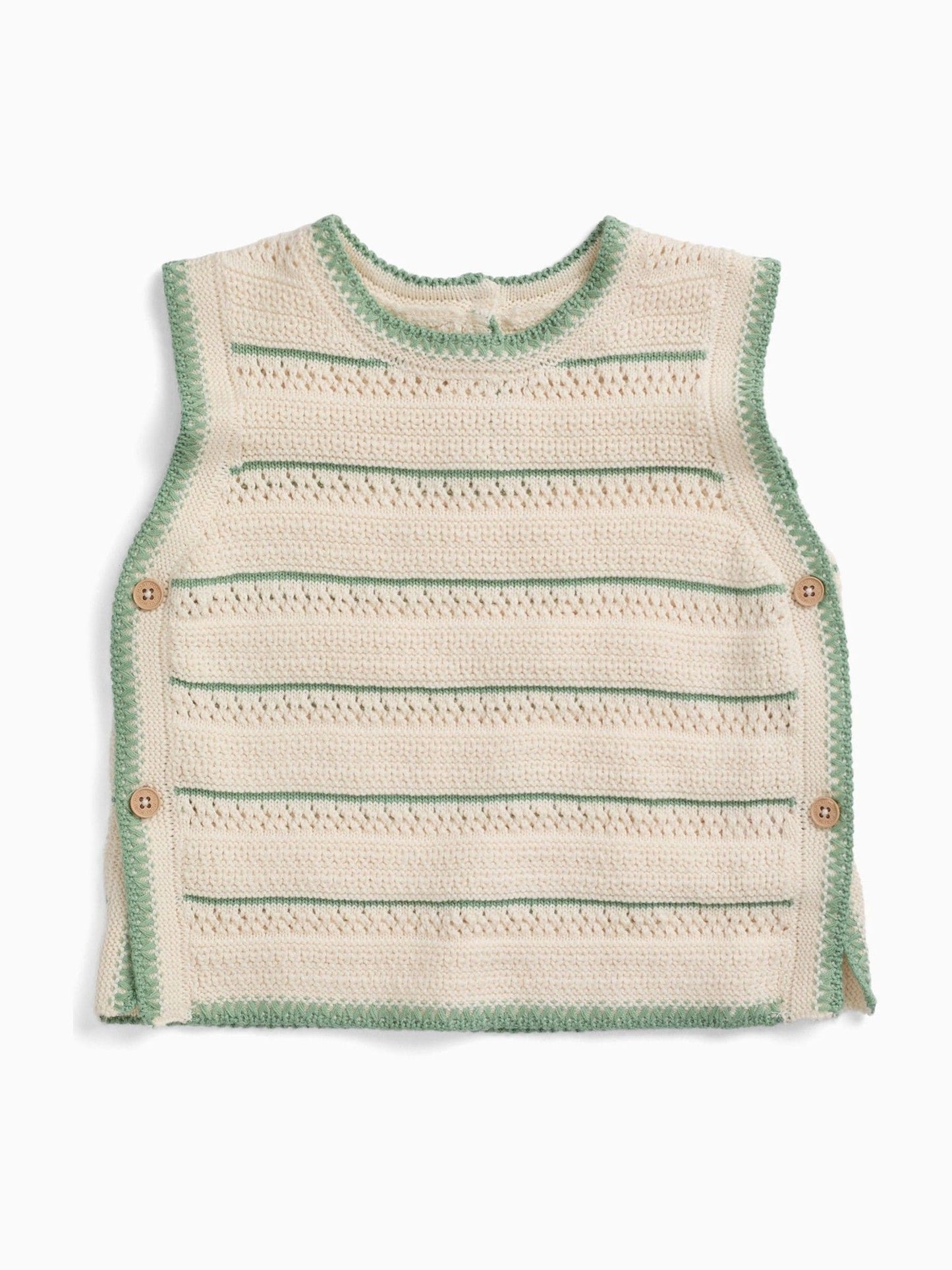 Dsiney Kidz - MORI Cream Striped Pointelle Knitted Soft Cotton Tank Top image 4