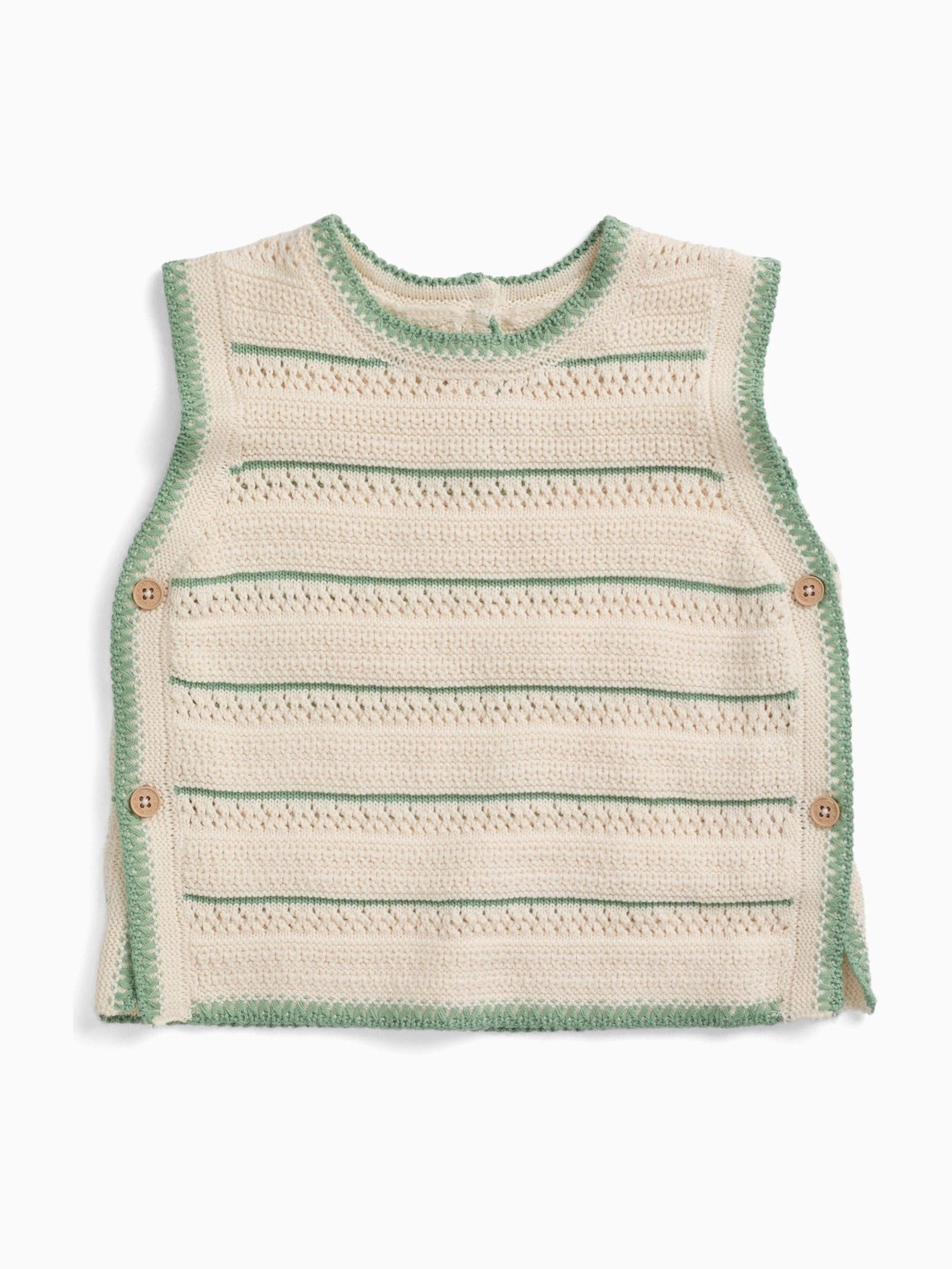Dsiney Kidz - MORI Cream Striped Pointelle Knitted Soft Cotton Tank Top image 4