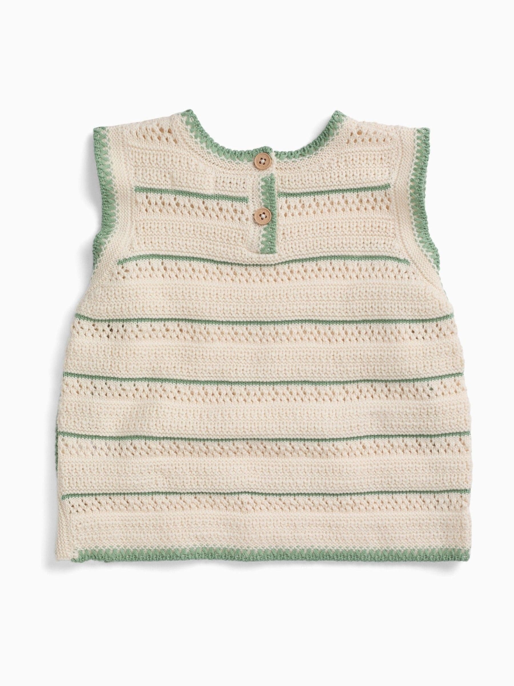 Dsiney Kidz - MORI Cream Striped Pointelle Knitted Soft Cotton Tank Top image 5