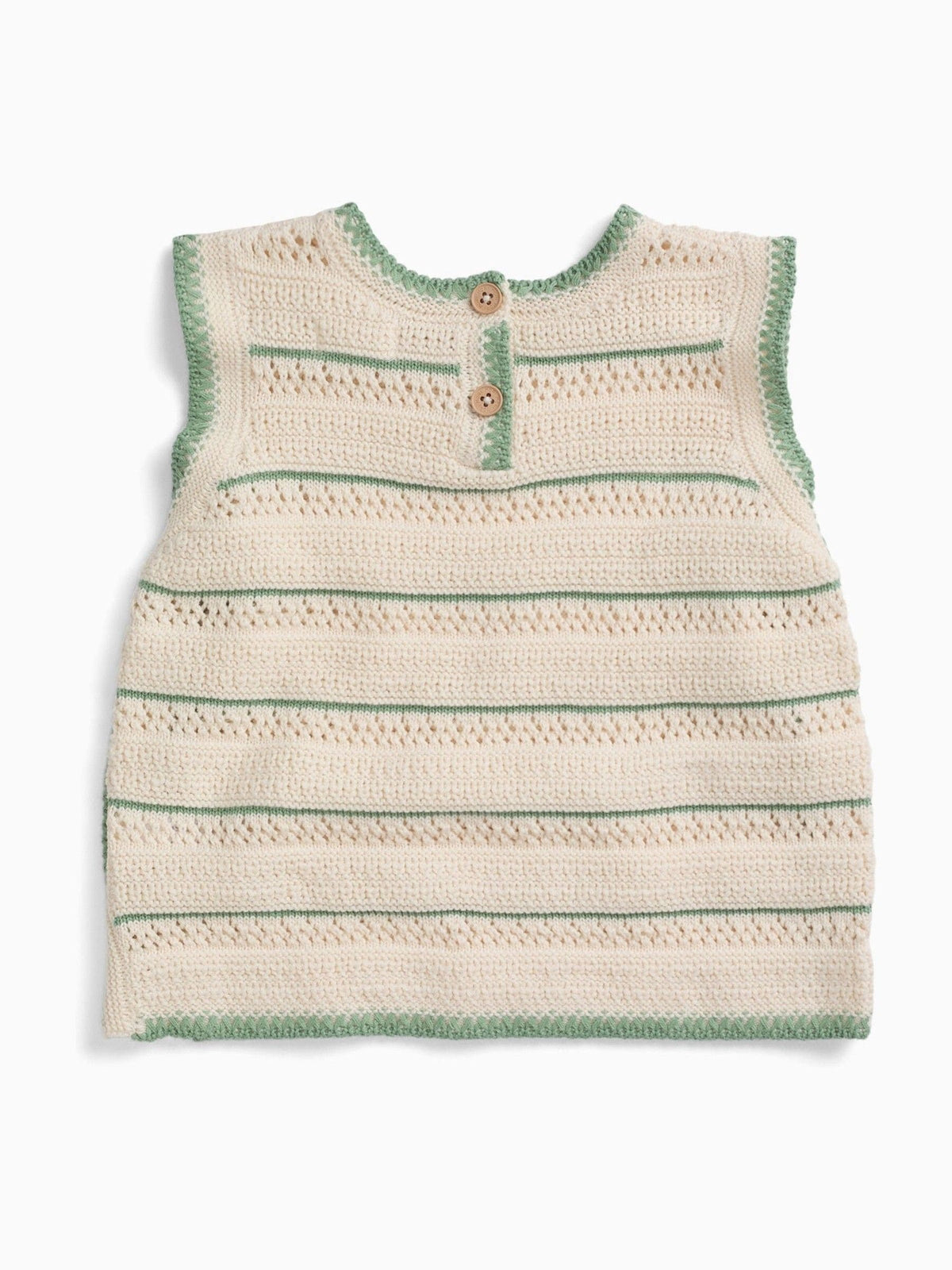 Dsiney Kidz - MORI Cream Striped Pointelle Knitted Soft Cotton Tank Top image 5