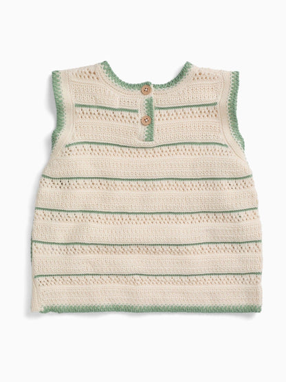 Dsiney Kidz - MORI Cream Striped Pointelle Knitted Soft Cotton Tank Top image 5