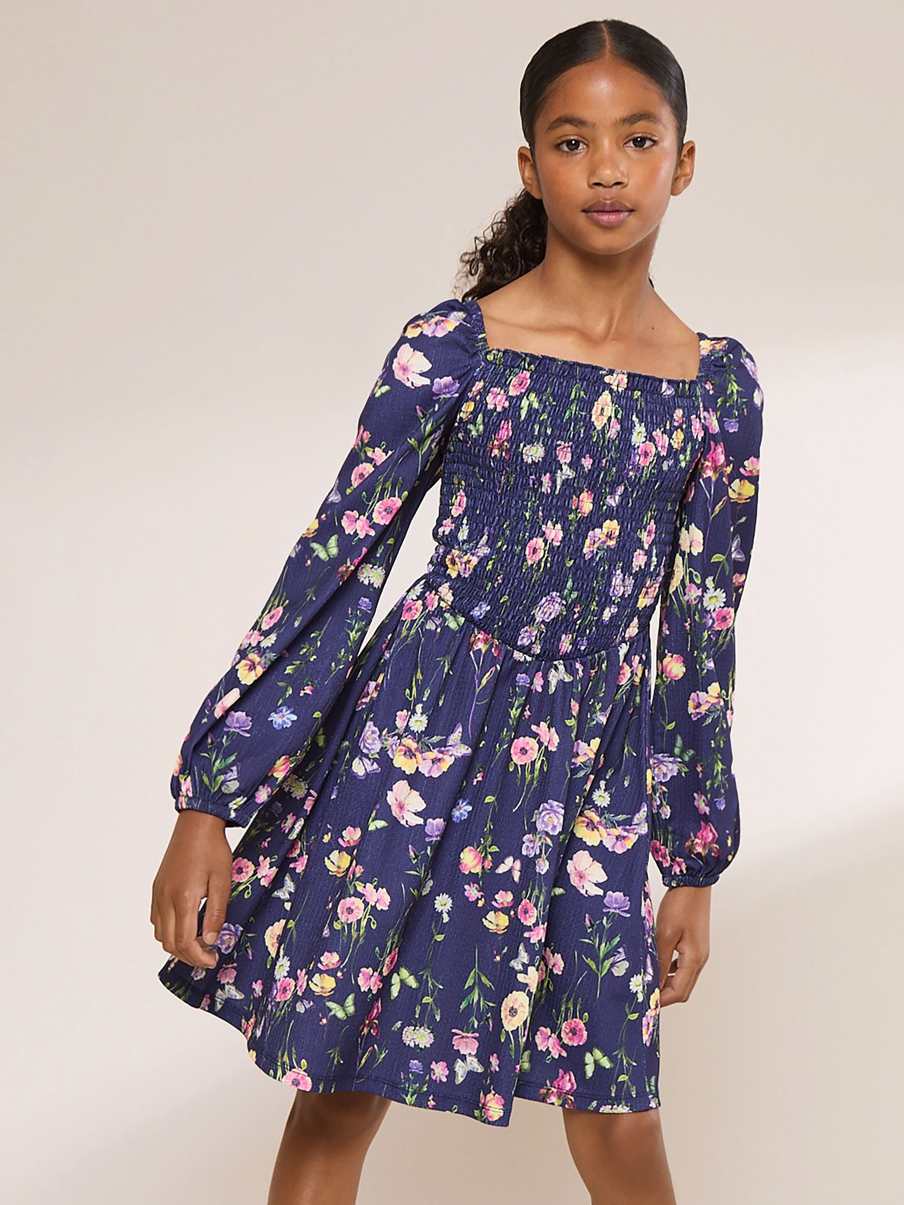 Dsiney Kidz - Lipsy Navy Blue Printed Crinkle Jersey Dress (5-16yrs) image 1