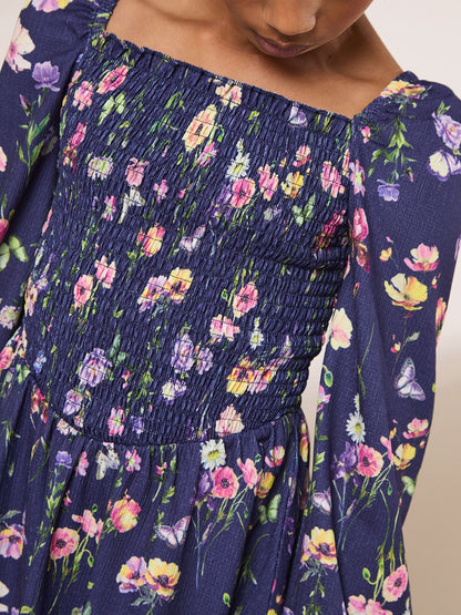 Dsiney Kidz - Lipsy Navy Blue Printed Crinkle Jersey Dress (5-16yrs) image 4
