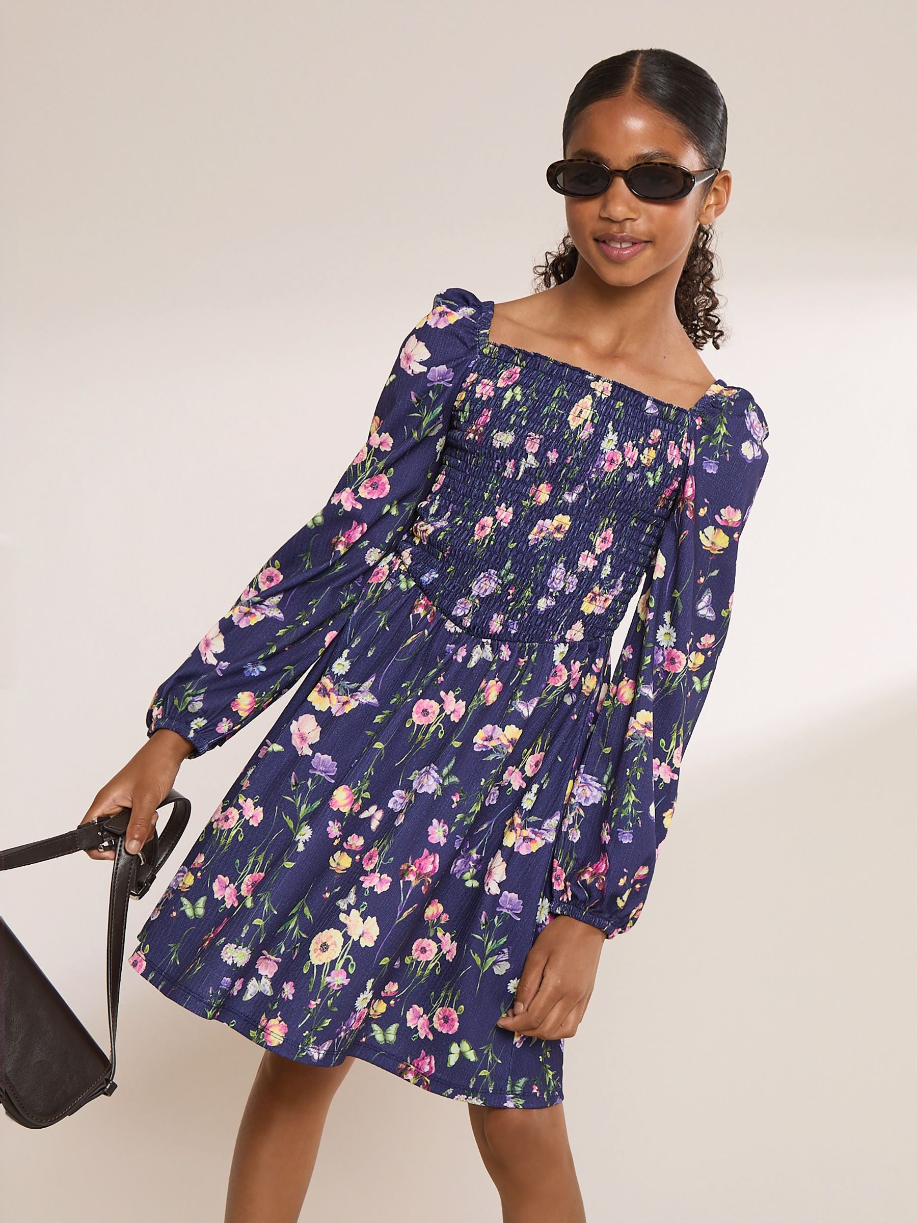 Dsiney Kidz - Lipsy Navy Blue Printed Crinkle Jersey Dress (5-16yrs) image 5