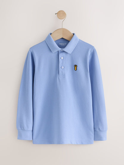 Dsiney Kidz - Blue/ Navy/ White Stag Long Sleeve Polo Shirts 3 Pack (3-16yrs) image 2