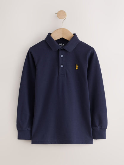 Dsiney Kidz - Blue/ Navy/ White Stag Long Sleeve Polo Shirts 3 Pack (3-16yrs) image 3