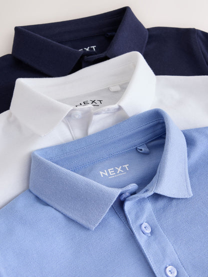 Dsiney Kidz - Blue/ Navy/ White Stag Long Sleeve Polo Shirts 3 Pack (3-16yrs) image 6
