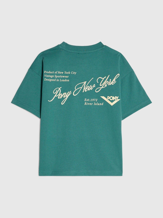 Dsiney Kidz - River Island Green Oversized Pony Scripty T-Shirt image 1