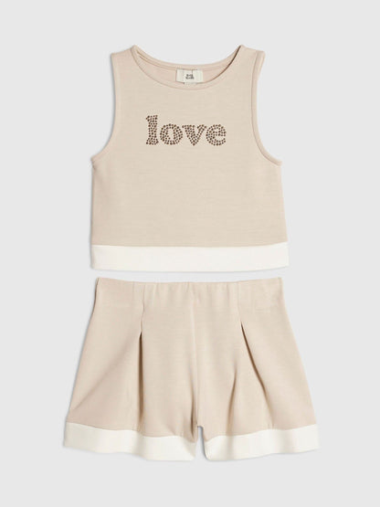 Dsiney Kidz - River Island Cream Premium Clean Contrast Tank Top & Shorts Set image 1