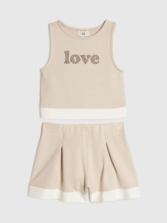 Dsiney Kidz - River Island Cream Premium Clean Contrast Tank Top & Shorts Set image 1