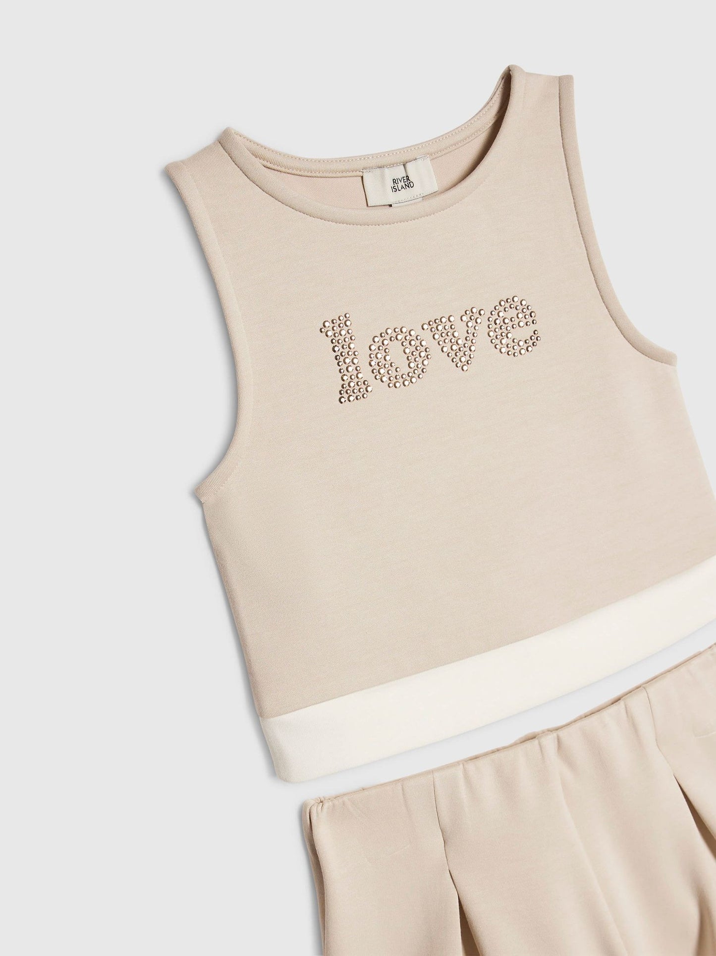 Dsiney Kidz - River Island Cream Premium Clean Contrast Tank Top & Shorts Set image 3