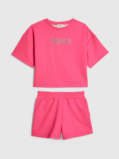 Dsiney Kidz - River Island Pink Premium Clean Neon T-Shirt & Shorts Set image 1