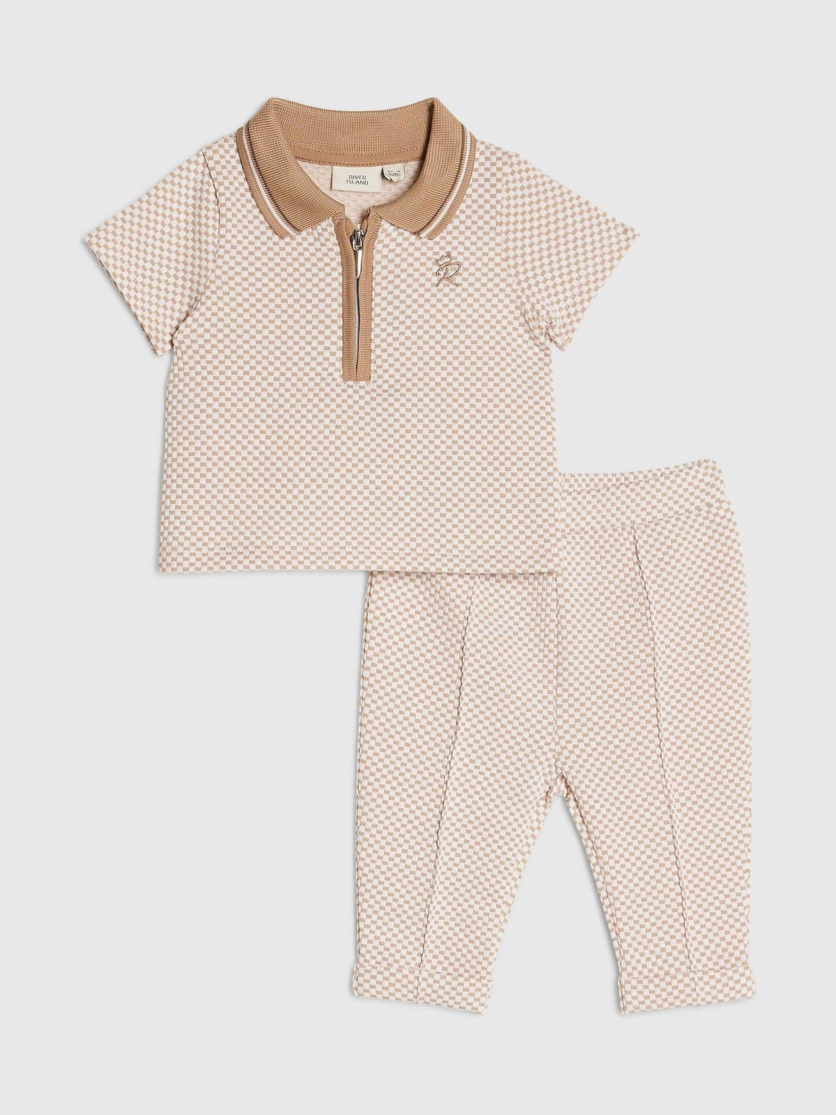 Dsiney Kidz - River Island Brown Jacquard Polo & Joggers Set image 1