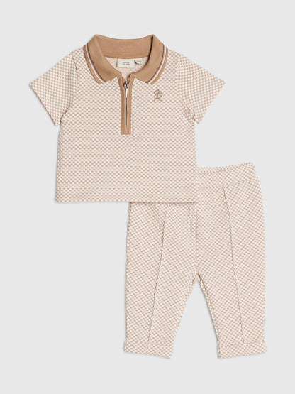 Dsiney Kidz - River Island Brown Jacquard Polo & Joggers Set image 1