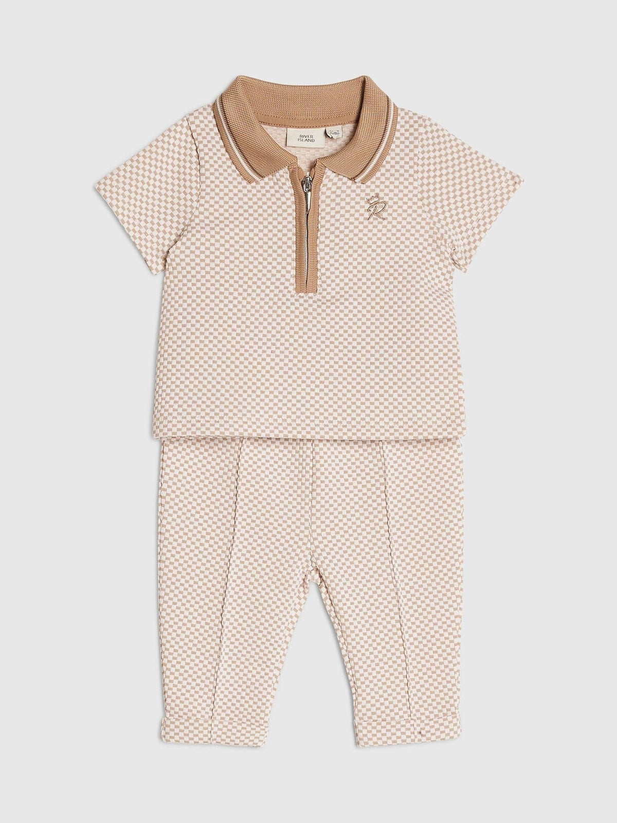 Dsiney Kidz - River Island Brown Jacquard Polo & Joggers Set image 3