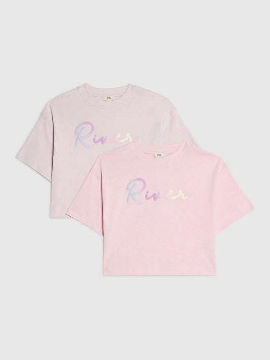 Dsiney Kidz - River Island Pink River Logo Crop T-Shirts  2 Pack image 1