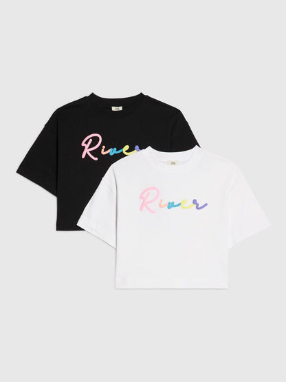 Dsiney Kidz - River Island Black River Logo Crop T-Shirts 2 Pack image 1
