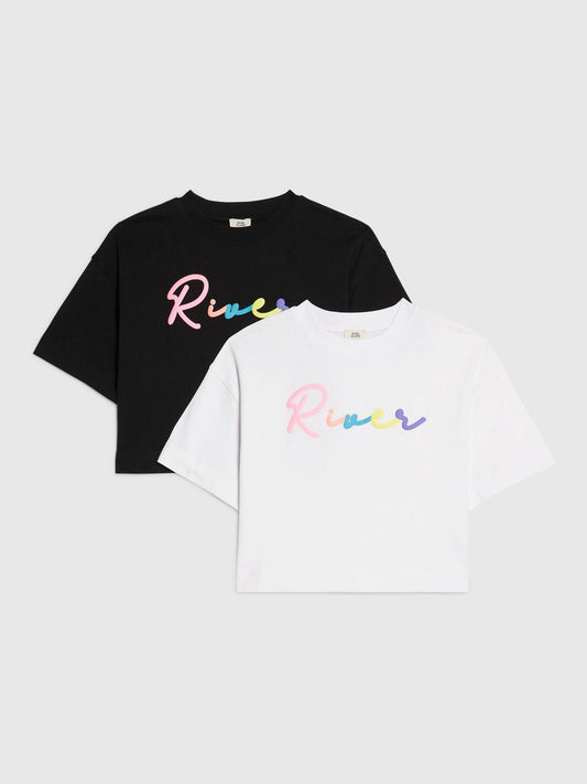 Dsiney Kidz - River Island Black River Logo Crop T-Shirts 2 Pack image 1
