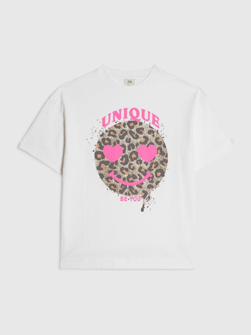 Dsiney Kidz - River Island White Leopard Smiley T-Shirt image 1