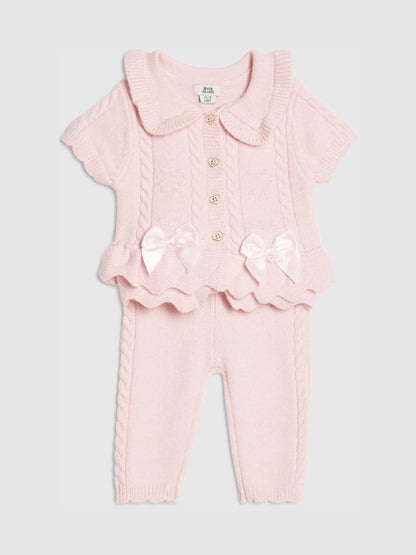 Dsiney Kidz - River Island Pink Peplum Cardigan & Leggings Set image 3