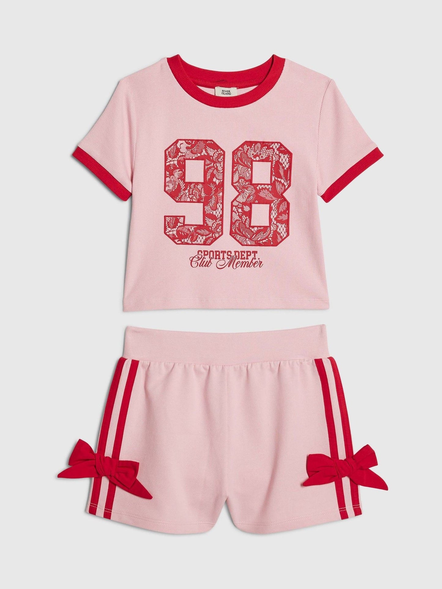 Dsiney Kidz - River Island Pink Lace Number Top & Runner Shorts Set image 1