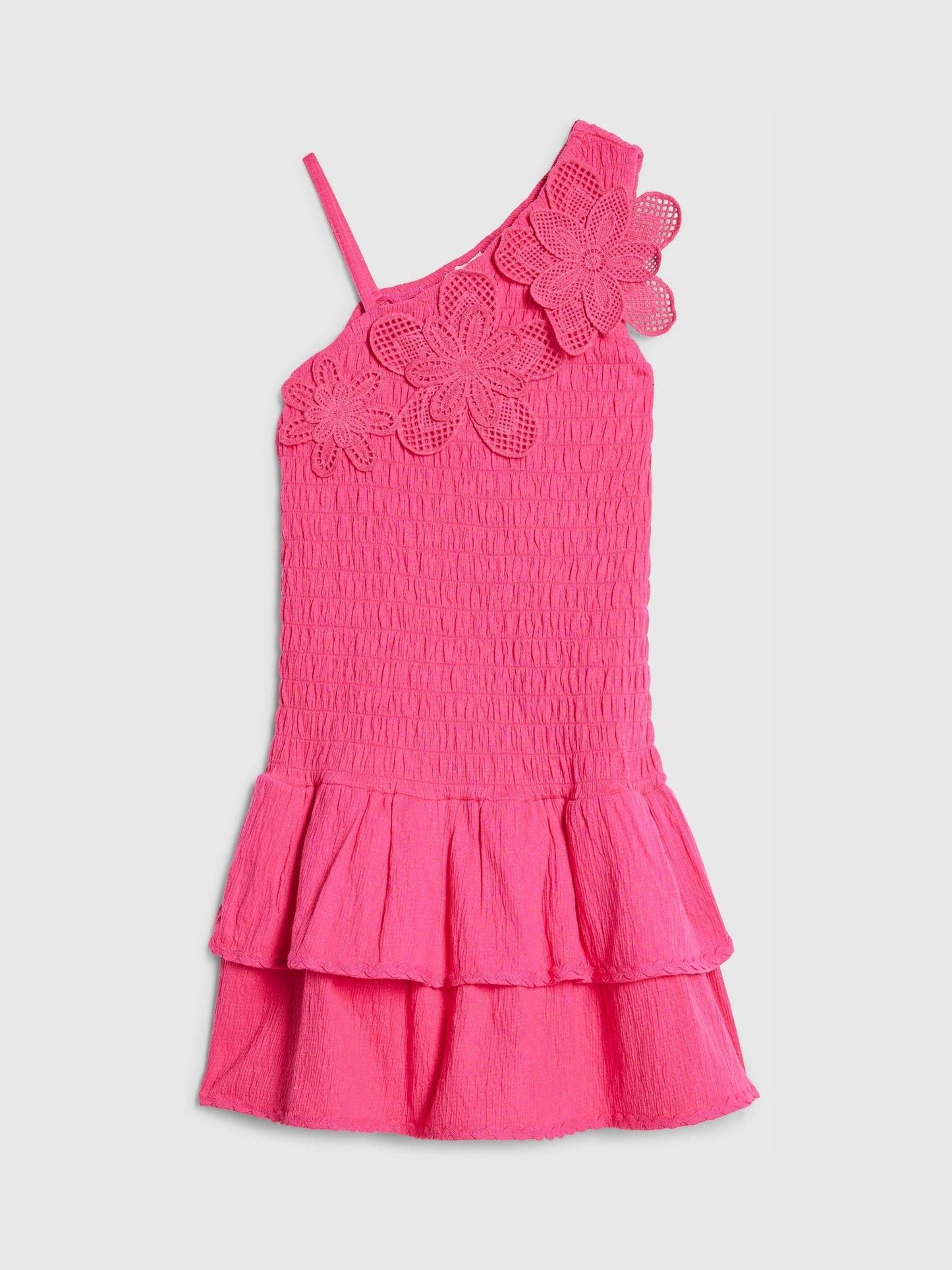 River Island Pink Asymmetric Crochet Flower Dress image 1