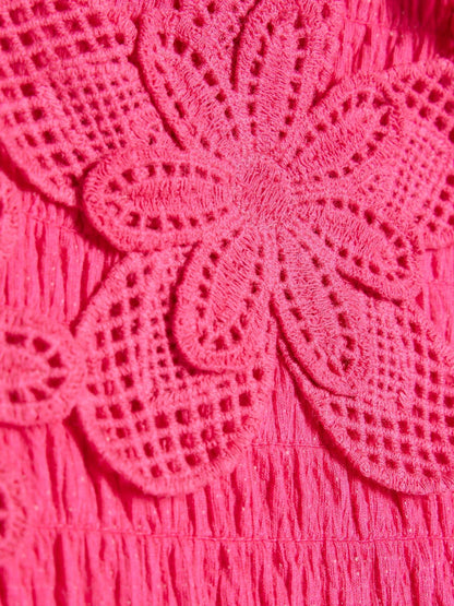 River Island Pink Asymmetric Crochet Flower Dress image 3