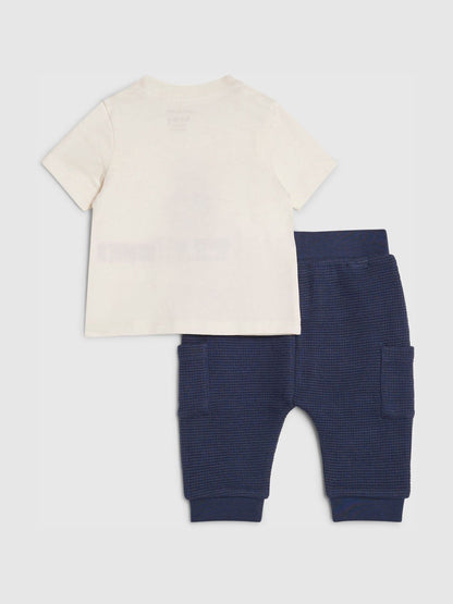 River Island Cream Cute Club Bear T-Shirt & Joggers Set image 2