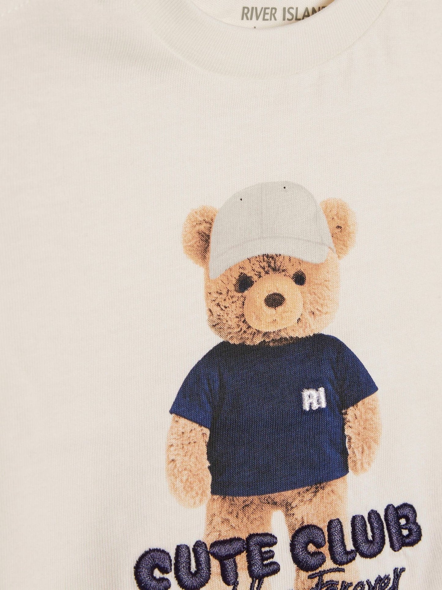 River Island Cream Cute Club Bear T-Shirt & Joggers Set image 4