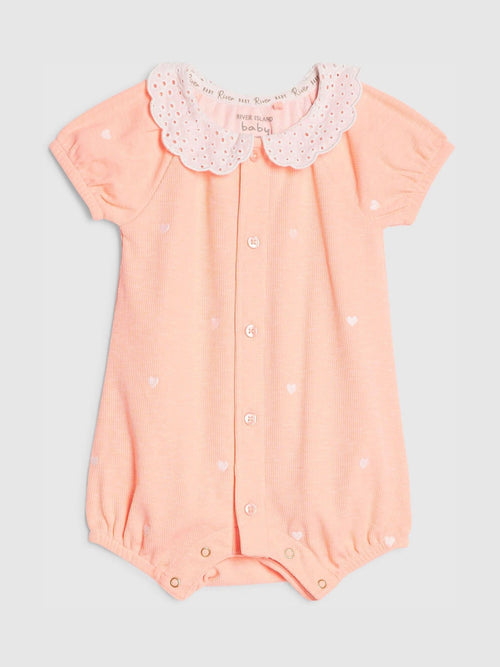 River Island Coral Pink Heart Print Collared Romper image 1