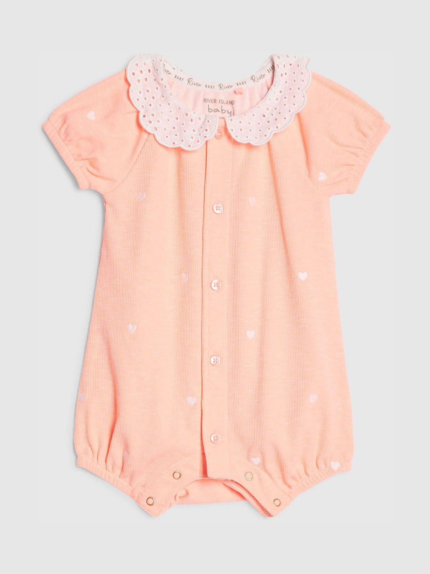 River Island Coral Pink Heart Print Collared Romper image 1