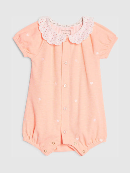 River Island Coral Pink Heart Print Collared Romper image 1