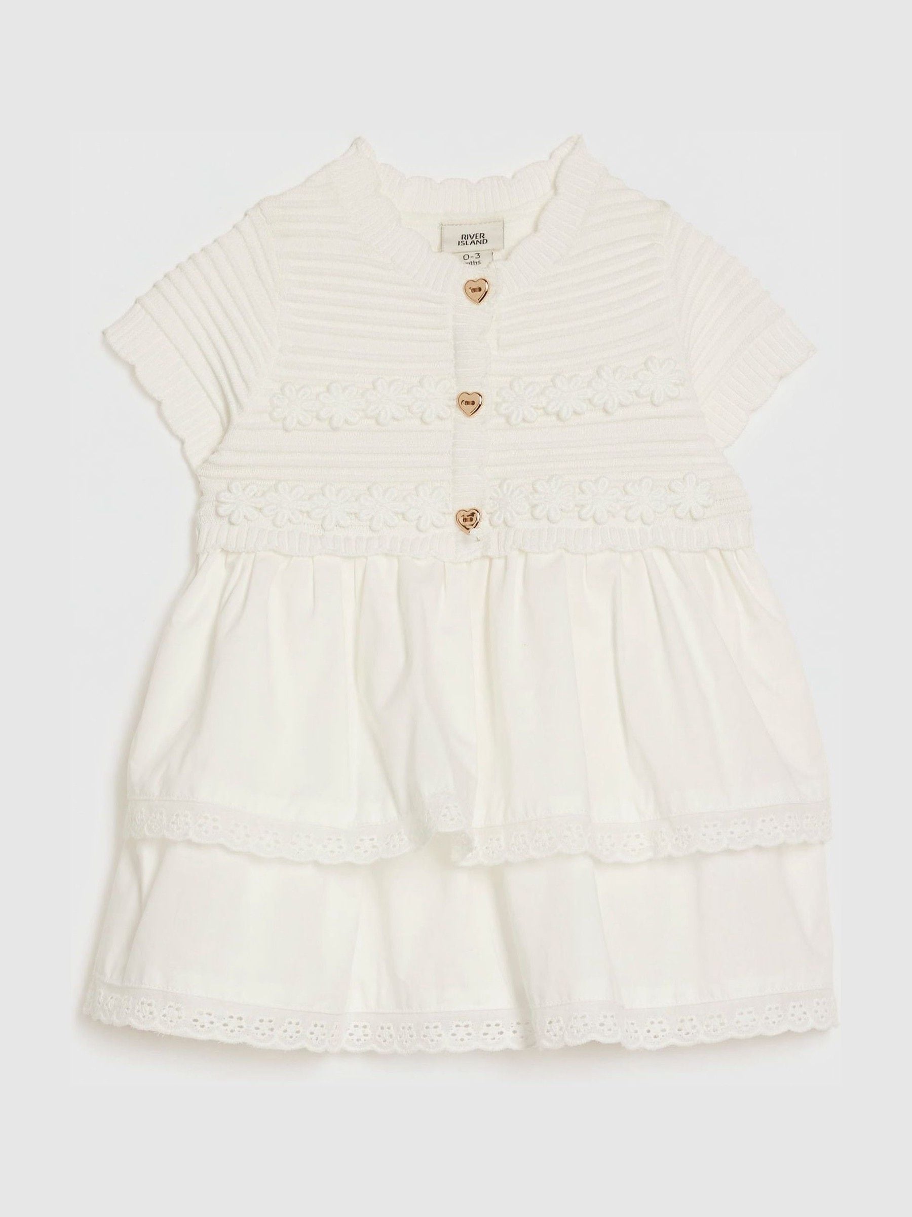 River Island White Knitted Broidery Dress image 1