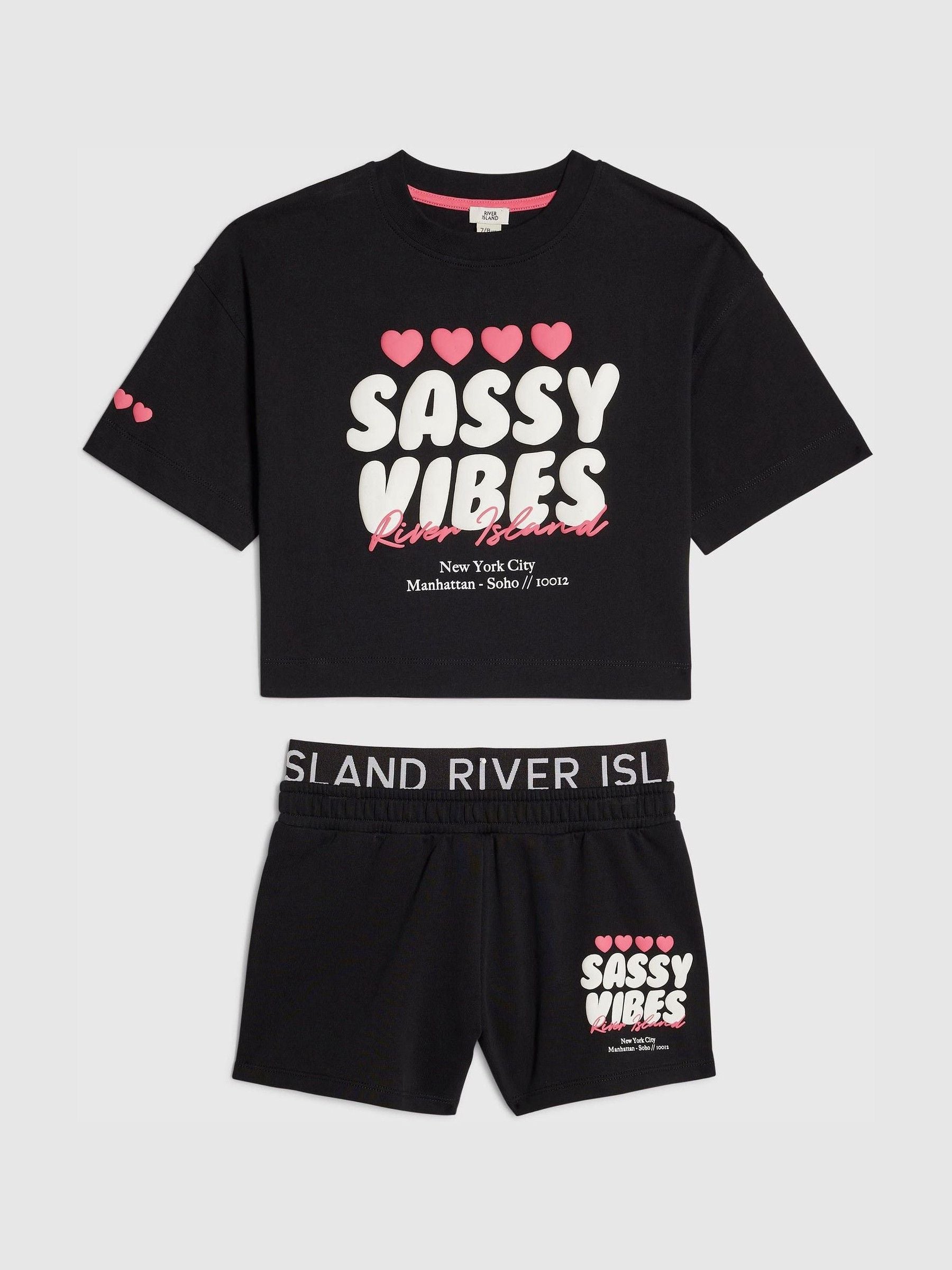 Dsiney Kidz - River Island Black T-Shirt & Runner Shorts Set image 1