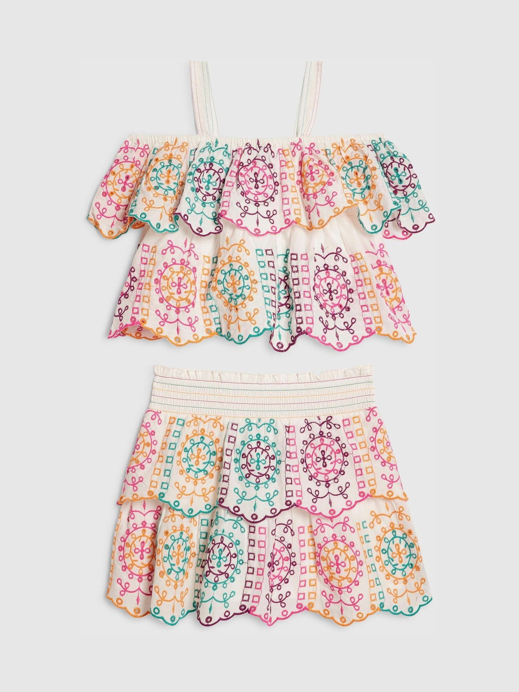 Dsiney Kidz - River Island Cream Embroidered Top & Rara Skirt Set image 1