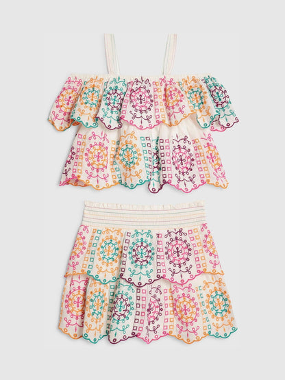 Dsiney Kidz - River Island Cream Embroidered Top & Rara Skirt Set image 1