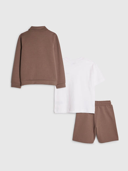 Dsiney Kidz - River Island Brown Scuba Harrington Jacket T-Shirt & Short 3 Piece Set image 2